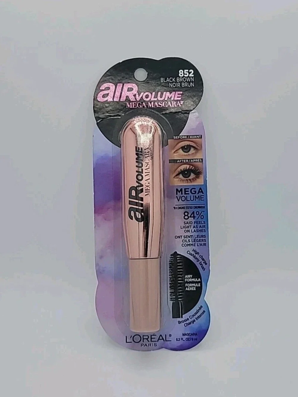 NEW L'Oreal Paris Air Volume Mega Mascara #852 Black Brown 0.3 fl oz Sealed